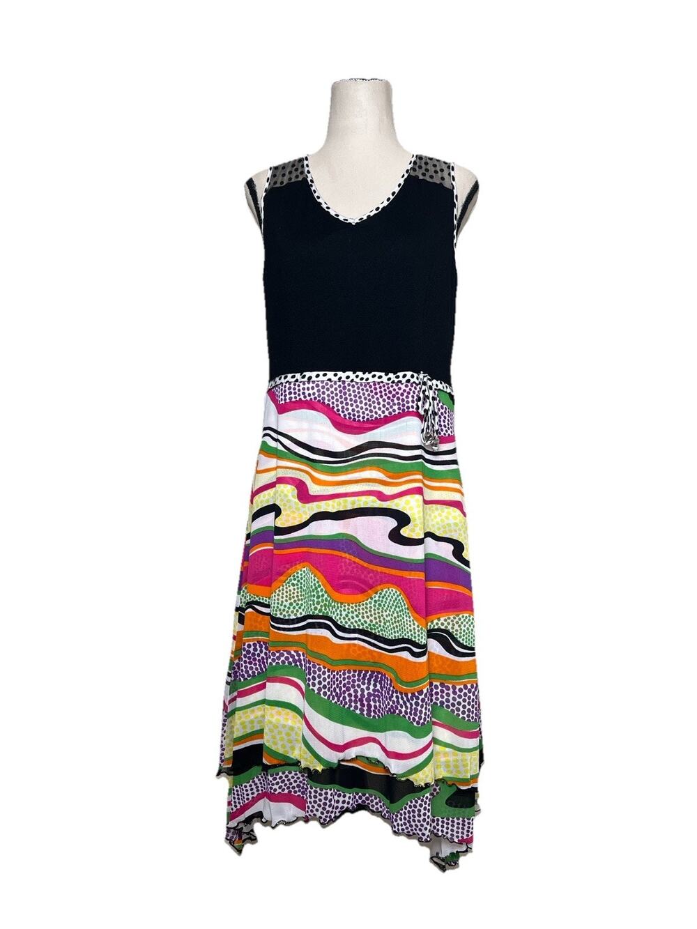Zoe Color Block Sleeveless Dress Polka Dots Women Size Medium Twee Art To‎ Wear
